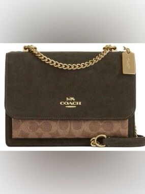Coach Klare Olive Suede & Khaki Signature Chain Shoulder Bag